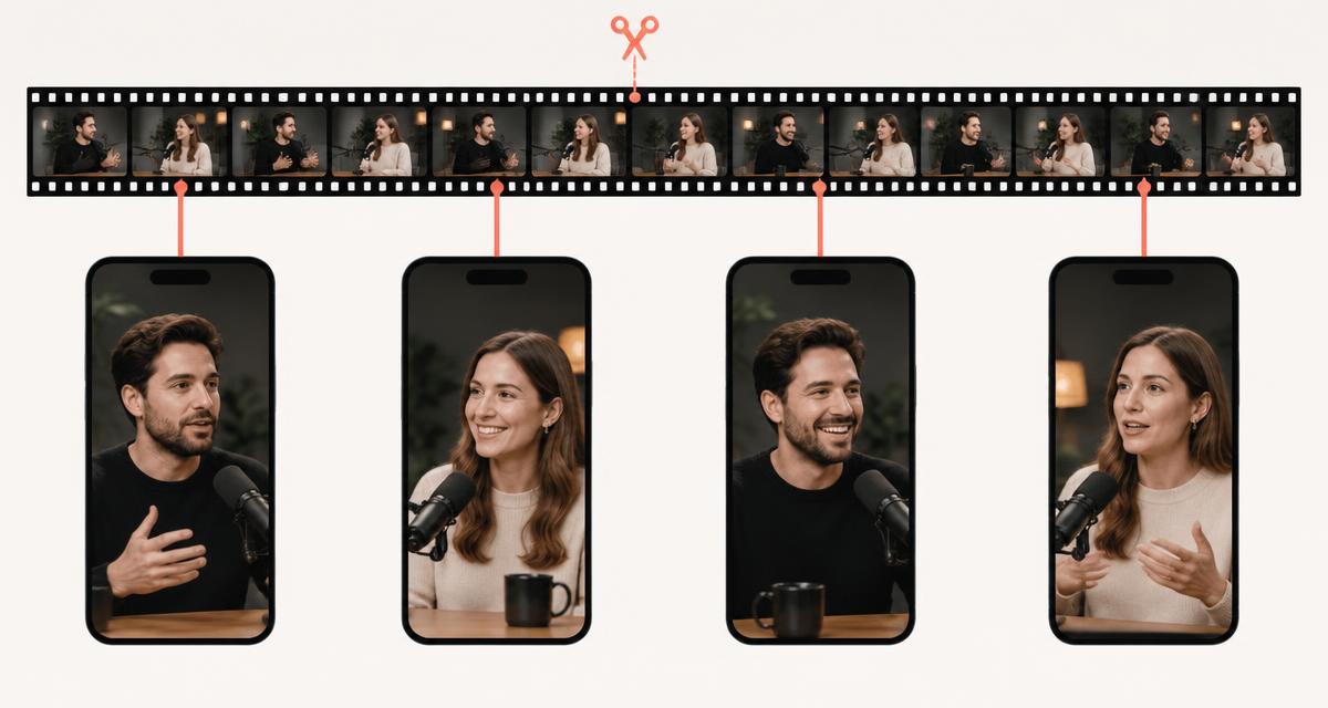 A long video split into several captioned vertical shorts